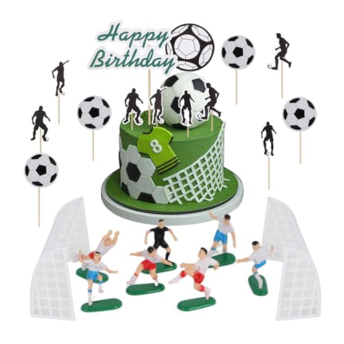 DANNEEFORSU7 Tortendeko Fussball, 22 pcs Fußball Tortendeko Set,Tortenaufleger Fussball Tortendeko Fußball Fussball Deko Torte Kuchendeko für Kinder Junge Geburtstag Fußball Party Cupcake Toppers Deko von DANNEEFORSU7