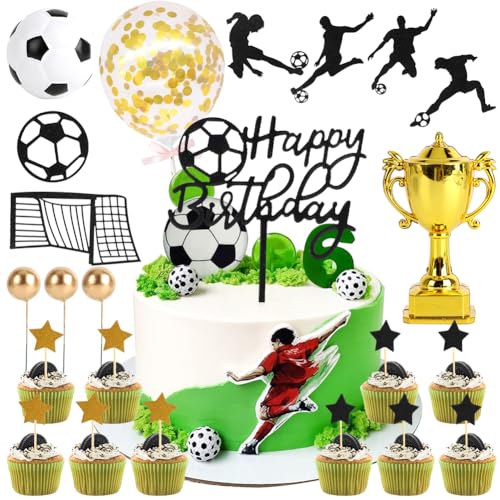 DANNEEFORSU7 Tortendeko Fussball, 25 Stück Tortenaufleger Fussball Deko, Fussball Deko Geburtstag Kinder, Fußball Deko Torte Kuchendeko Fussball Geburtstag Cake Topper Junge Geburtstag Party von DANNEEFORSU7