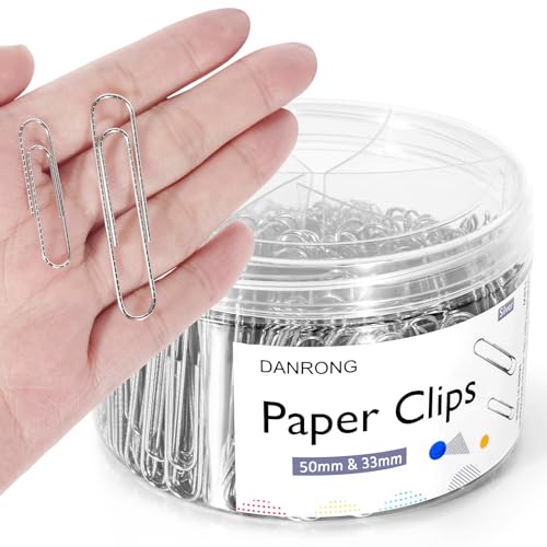 DANRONG Rutschfeste Büroklammern, verschiedene Größen, 500 Stück, mittelgroß und groß (3,3 cm und 5,1 cm), silberne Clips für Papierarbeiten, Zuhause, Schule, Büro, persönlichen Gebrauch von DANRONG