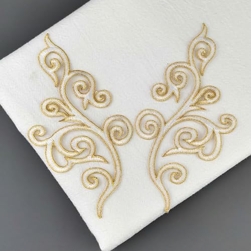 Spitzenapplikation, Stickapplikation, handgefertigte Applikationen, Spitzenstickapplikationen, 2 Paar Aufbüglerapplikationen, goldene Stickflicken, Blumenapplikationen for Cosplay-Kostümbesätze, Verzi von DANTTY