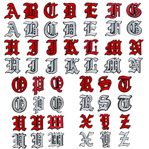 DANUDON 52 Stück Gothic Old English Bügelbilder A-Z 5,1 cm bestickt zum Aufnähen auf Vintage Alphabet Filz Buchstaben Patch Gothic Bügelbilder Stoffflicken für Kleidung von DANUDON