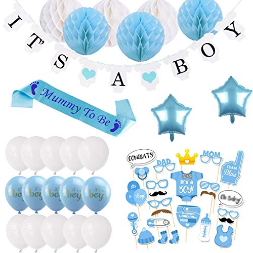 DANXIAN Babyparty Deko Junge Set, BabyShower Boy Party Deko mit It's A Boy Girlande, Blau Deko Babyparty Junge Luftballons für Baby Shower Babyparty Junge Deko von DANXIAN