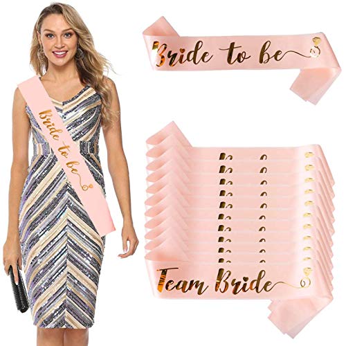 DANXIAN Deko Schärpe Set, 12PCS Braut und Team Braut Schärpe Set mit 1 Bride to Be Schärpe, 10 Roségold Team Bride Schärpe, JGA Accessoires Frauen für Hochzeit Junggesellenabschied Hen Party von DANXIAN