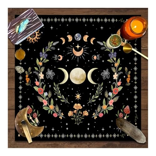 DAOFEUK 1 x Tarot-Tischdecke, Altartuch, Mondphase, Sonne, Sternenhimmel, Blumen, Hexerei, Altarritual-Dekoration, Requisiten (JP200, 49 x 49 cm) von DAOFEUK