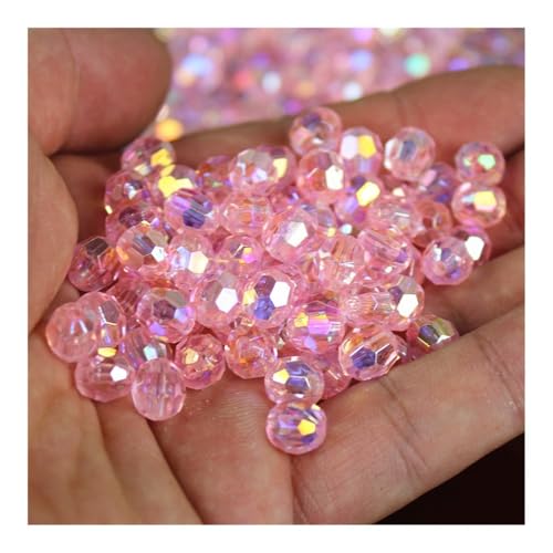 DAOFEUK 500 Stück 6/8/10 mm schillernde, transparente Acrylperlen für Modeschmuck / DIY / Perlentaschen-Design (Rosa, 10 mm) von DAOFEUK