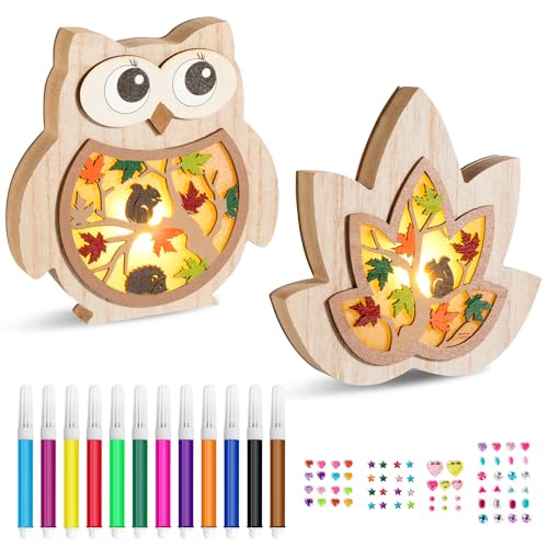 DAOUZL Herbst Dekoration LED Herbstblätter Eule, DIY Herbst Dekoration, 3D Holz LED Stimmungsleuchten für Herbstdeko, Herbst Basteln Kinder, Herbstblätter Eule Deko für Herbst Dekoration Innen von DAOUZL