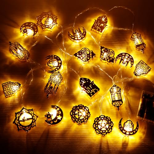 DAOUZL Ramadan Deko Lichterkette, 3 Meter Led Muslim Ramadan Lichterkette, 20 LED Ramadan Licht Stern Mond Lichterketten, Led lichterkette ramadan Innen/Außen für Ramadan Dekoration von DAOUZL