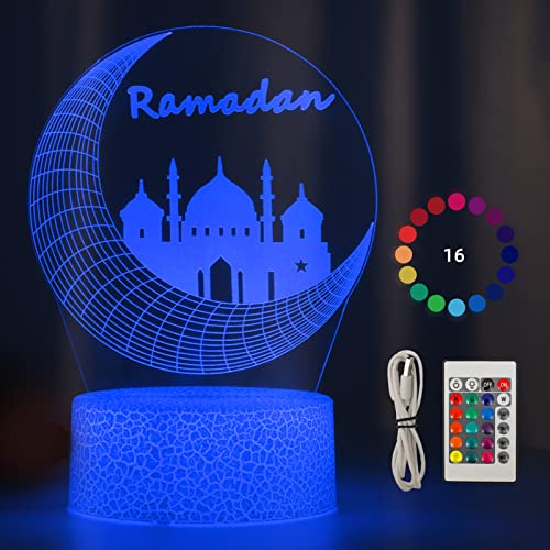 DAOUZL Ramadan LED DIY Lamp, Eid Dekorationen Mond Stern Nachtlichter, 3D 16 Farben Ramadan Mondlampe Farbwechsellampe mit Fernbedienung, USB Datenkabel, Berühren, für Ramadan Handwerk Dekoration (B) von DAOUZL