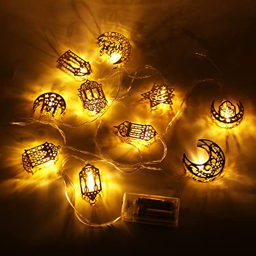 DAOUZL Ramadan Lichterkette, 2 Meter Eid Ramadan Laternen Lichterkette, 10 LED Ramadan Licht Stern Mond Lichterketten Ramadan Dekoration Ramadan LED DIY Lamp Innen und Außen (A) von DAOUZL