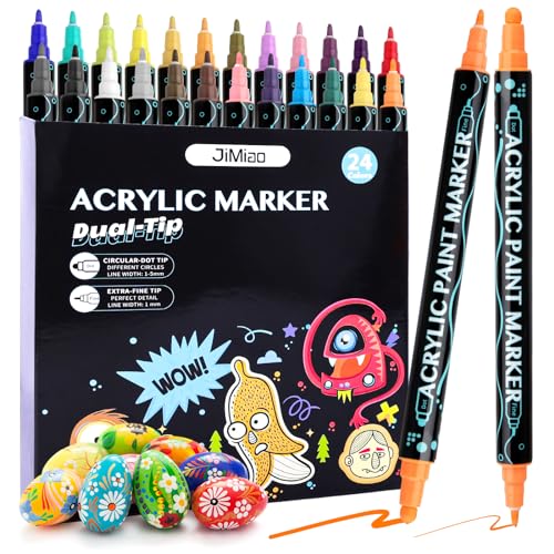 DAOXU 24 PCS Acrylstifte Für Steine Wasserfest,Dual Tip Acrylic marker Acryl Stifte,Farben Lackstift kinder Bemalen Holz Leinwand Kunststoff Papier Keramik DIY Fotoalben von DAOXU