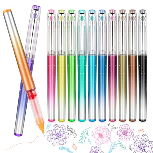 DAPAWIN 12 Farben Tintenroller mit Flüssigtinte, 0,5 mm Fineliner Set Rollerball Pen, Kugelschreiber für Journaling, Schreibt, Zeichnen, Notizen, Schulsachen, Büro, Trocknet Schnell Gelstifte von DAPAWIN