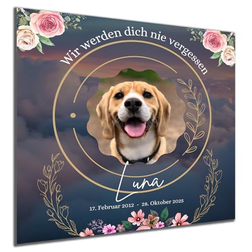 DARO Design - 30x30 cm Wandbild Trauer Haustier Tiere Hund Katze Foto auf Leinwand personalisiert Hochdichte Faserplatte HDF 6mm - Deko Erinnerung an Katzen Hunde Andenken Gedenktafel - Leinwandbild von DARO Design