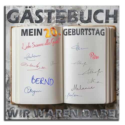 DARO Design - Gästebuch als Wandbild Alternative - 20 Jahre Jahreszahlen Glückwunsch - 40x40 cm - Marmor-Optik - Holz-Optik - Beschriftbar - Mit Wandhaken - Geburtstag Jubiläum von DARO Design