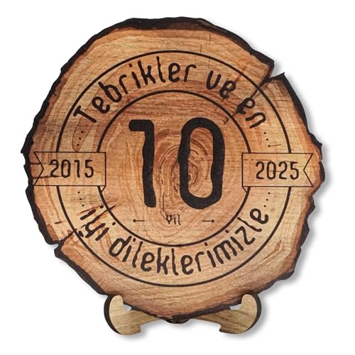 DARO Design - Holzscheibe - 10 Jahre - Größe 20cm- Geschenk zum Jubiläum, 10 Geburtstag, Jahrestag - Herzlichen Glückwunsch von DARO Design