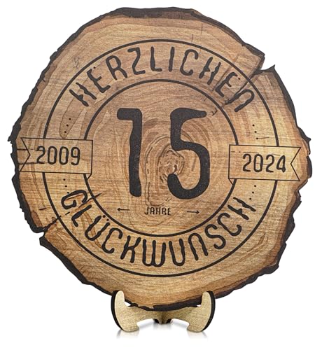 DARO Design - Holzscheibe - 15 Jahre - Größe 20cm- Geschenk zum Jubiläum, 15 Geburtstag, Jahrestag - Herzlichen Glückwunsch von DARO Design