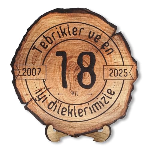 DARO Design - Holzscheibe - 18 Jahre - Größe 20cm- Geschenk zum Jubiläum, 18 Geburtstag, Jahrestag - Herzlichen Glückwunsch von DARO Design