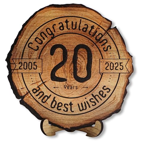 DARO Design - Holzscheibe - 20 Jahre - Größe 20cm- Geschenk zum Jubiläum, 20 Geburtstag, Jahrestag - Herzlichen Glückwunsch von DARO Design