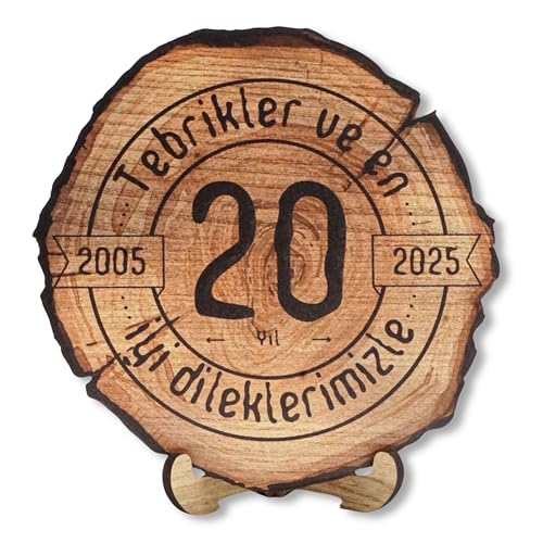 DARO Design - Holzscheibe - 20 Jahre - Größe 20cm- Geschenk zum Jubiläum, 20 Geburtstag, Jahrestag - Herzlichen Glückwunsch von DARO Design