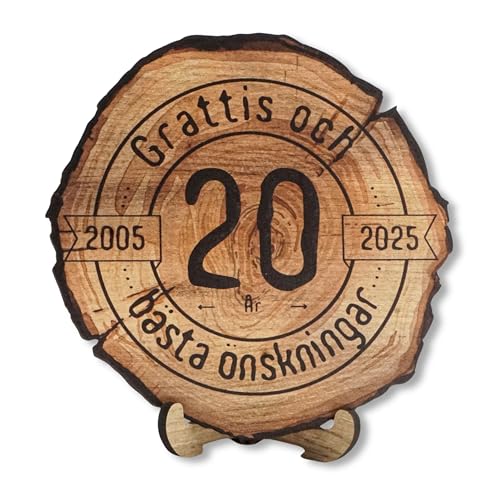 DARO Design - Holzscheibe - 20 Jahre - Größe 20cm- Geschenk zum Jubiläum, 20 Geburtstag, Jahrestag - Herzlichen Glückwunsch von DARO Design