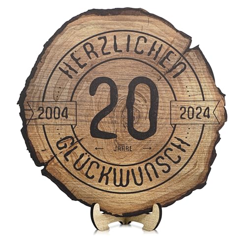 DARO Design - Holzscheibe - 20 Jahre - Größe 30cm- Geschenk zum Jubiläum, 20 Geburtstag, Jahrestag - Herzlichen Glückwunsch von DARO Design