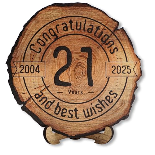 DARO Design - Holzscheibe - 21 Jahre - Größe 20cm- Geschenk zum Jubiläum, 21 Geburtstag, Jahrestag - Herzlichen Glückwunsch von DARO Design