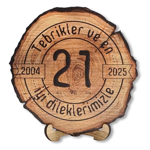 DARO Design - Holzscheibe - 21 Jahre - Größe 30cm- Geschenk zum Jubiläum, 21 Geburtstag, Jahrestag - Herzlichen Glückwunsch von DARO Design