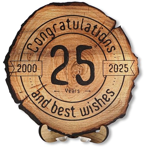 DARO Design - Holzscheibe - 25 Jahre - Größe 20cm- Geschenk zum Jubiläum, 25 Geburtstag, Jahrestag - Herzlichen Glückwunsch von DARO Design