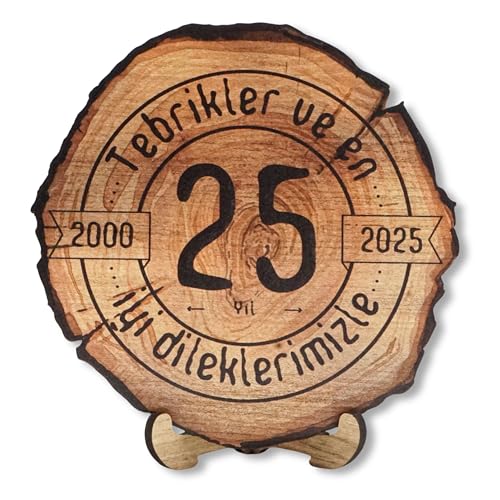 DARO Design - Holzscheibe - 25 Jahre - Größe 20cm- Geschenk zum Jubiläum, 25 Geburtstag, Jahrestag - Herzlichen Glückwunsch von DARO Design