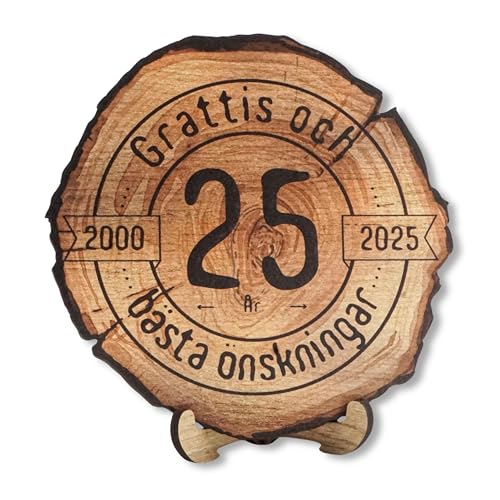 DARO Design - Holzscheibe - 25 Jahre - Größe 20cm- Geschenk zum Jubiläum, 25 Geburtstag, Jahrestag - Herzlichen Glückwunsch von DARO Design