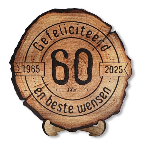 DARO Design - Holzscheibe - 60 Jahre - Größe 20cm- Geschenk zum Jubiläum, 60 Geburtstag, Jahrestag - Herzlichen Glückwunsch Niederländisch von DARO Design