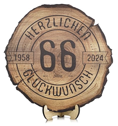 DARO Design - Holzscheibe - 66 Jahre - Größe 30cm- Geschenk zum Jubiläum, 66 Geburtstag, Jahrestag - Herzlichen Glückwunsch von DARO Design