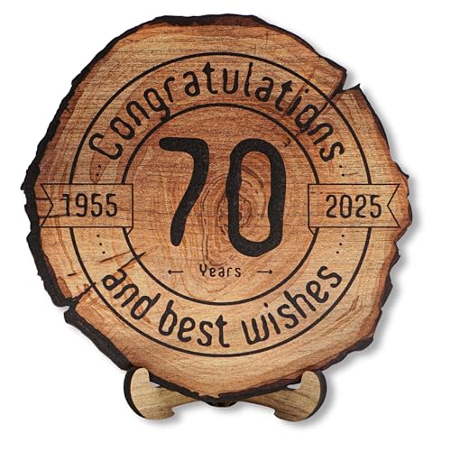 DARO Design - Holzscheibe - 70 Jahre - Größe 20cm- Geschenk zum Jubiläum, 70 Geburtstag, Jahrestag - Herzlichen Glückwunsch von DARO Design