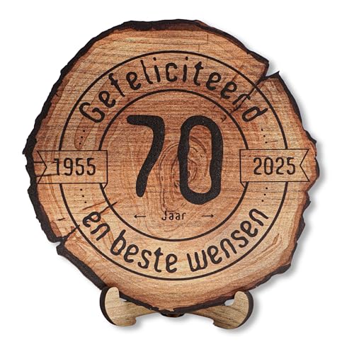 DARO Design - Holzscheibe - 70 Jahre - Größe 30cm- Geschenk zum Jubiläum, 70 Geburtstag, Jahrestag - Herzlichen Glückwunsch Niederländisch von DARO Design