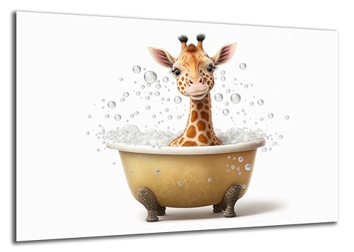 DARO Design - Toiletten-Bild auf 6mm HDF 84x56 cm Baby Giraffe in der Badewanne - Wand-Deko Bilder Lustiges Geschenk von DARO Design