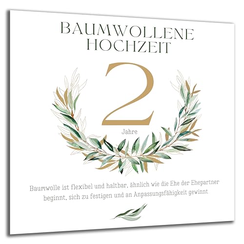 DARO Design - Wandbilder Bilder Aufsteller Schild 2. Hochzeitstag Baumwollhochzeit Baumwollene Hochzeit Geschenke Deko für Paare Männer Frauen 2 Jahre 30x30 cm von DARO Design