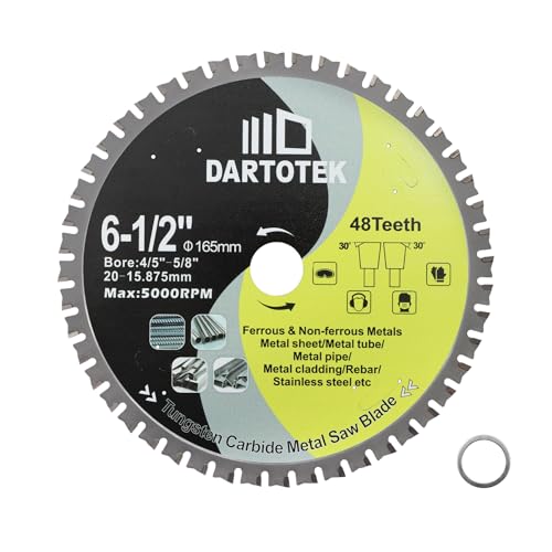 165mm TCT Sägeblätter, 48 Zähne Metalltrennscheibe Wolframkarbid bestückte Kreissäge für Eisen, Edelstahl, Nickel, Titan, Eisenmetalle und Stahlrohre von DARTOTEK