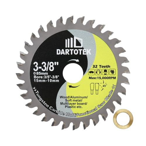 DARTOTEK TCT Hartmetall Sägeblatt 32T bestückte Zähne Kreisförmige Mehrzweck Sägeblatt mit 15/10mm Unterlegscheibe für Holz Aluminium Kunststoff 85mm von DARTOTEK