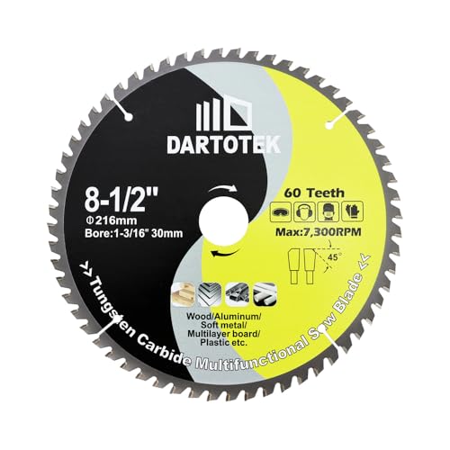 DARTOTEK TCT Hartmetall Sägeblatt 60T bestückte Zähne Kreisförmige Mehrzweck Sägeblatt 30mm Bohrung für Holz Aluminium Kunststoff 216mm von DARTOTEK