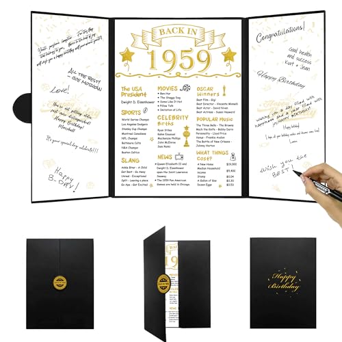 DARUNAXY Black Gold 65th Birthday Alternative Signature Card Back in 1959 Sign Certificate Cheer to 65 Year Board Table Party Decorations for Men Women Vintage 1959 Signature Guest Book Party Supplies von DARUNAXY