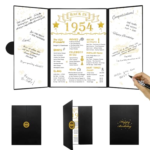 DARUNAXY Black Gold 69th Birthday Alternative Signature Card Back in 1954 Sign Certificate Cheer to 69 Year Board Table Party Decorations for Men Women Vintage 1954 Signature Guest Book Party Supplies von DARUNAXY