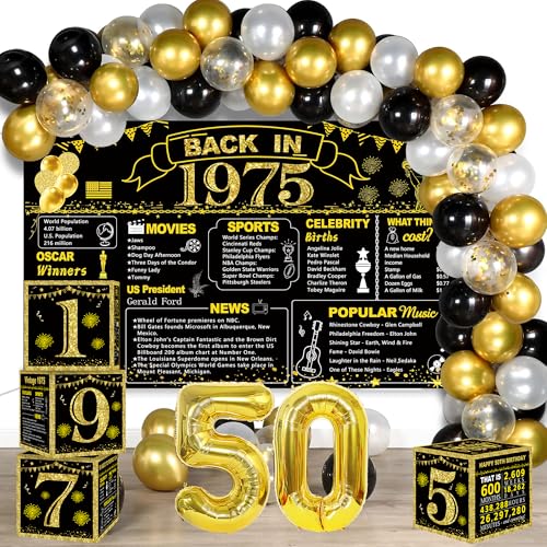 DARUNAXY Party-Dekorationen zum 50. Geburtstag für Männer und Frauen, schwarz-goldenes Banner, goldener Ballon mit 50 Zahlen, 60 Stück schwarz-goldene Konfetti-Ballons, Girlande, Bogen und 4 Boxen zum von DARUNAXY