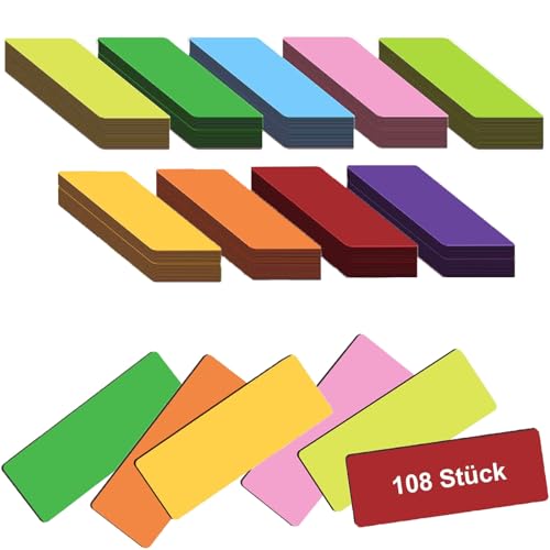 108 Stück Magnetetiketten beschreibbar, 75x25 mm Magnetstreifen beschreibbar bunt, Abwischbare Magnetschilder, Magnet Etiketten für Whiteboards, Kühlschränke, Magnettafeln von DASHUAIGE