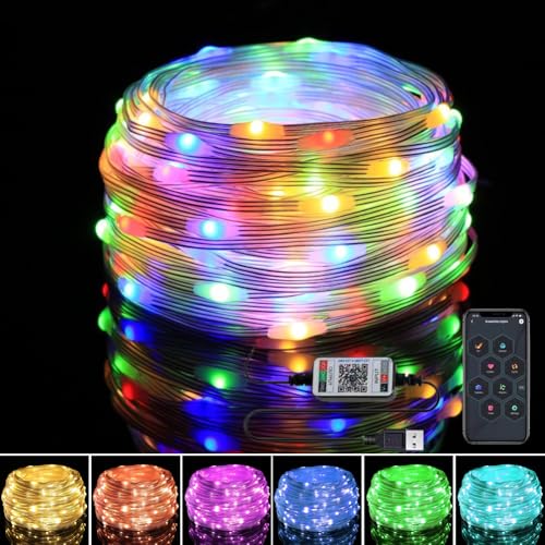 DASIAUTOEM 20M Lichterkette Außen, 200 LED RGB Lichterkette Weihnachtsbaum, Lichterkette mit bluetooth Modell, IP65 Wasserdicht Lichtschlauch USB Bunt für Garten Schlafzimmer Weihnachten Party von DASIAUTOEM