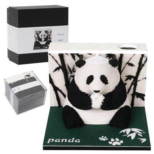 DASIAUTOEM 3D Kalender Abreißen 2025-3D Notizblock Panda, 3D Panda Papierskulpturen, 2025 Tischkalender Notizblock, Kreative Modell Panda Haftnotizen, Desktop Kalender (A) von DASIAUTOEM