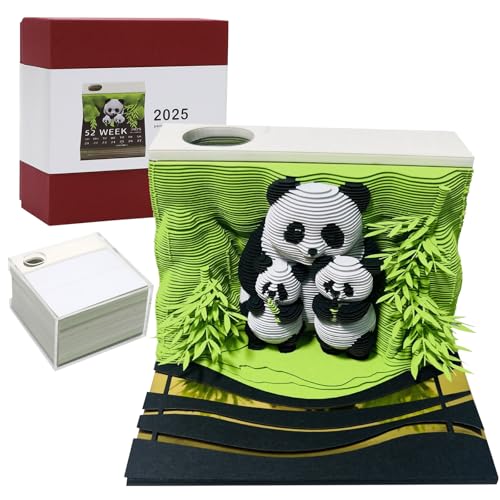 DASIAUTOEM 3D Kalender Abreißen 2025-3D Notizblock Panda, 3D Panda Papierskulpturen, 2025 Tischkalender Notizblock, Kreative Modell Panda Haftnotizen, Desktop Kalender (B) von DASIAUTOEM