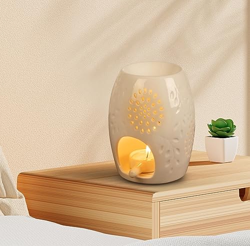 DASIAUTOEM Keramik Duftlampe, Aromalampe Teelichthalter weiß, Duftlicht Teelicht Duftöl Diffuser Aromalampe Duftlampe, Aromabrenner mit der Candle Löffel Aroma Diffuser für Büro, Schlafzimmer, Yoga von DASIAUTOEM