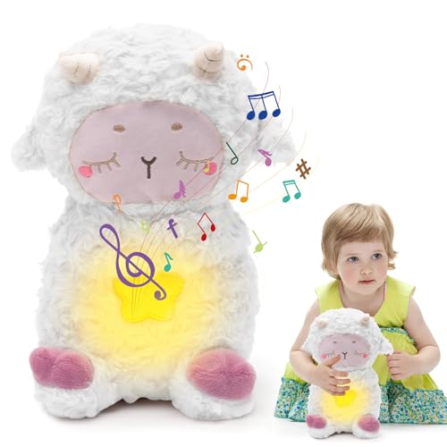 DASIAUTOEM Schlummer Kuscheltier, Schlummer Schaf mit Atembewegung und Musik, Kuscheltier Kinder Spielzeug, Einschlafhilfe Plüschtier, Geschenk für Babys Jungen Mädche (Weiß) von DASIAUTOEM