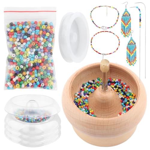 Perle Spinner Kit mit 1000pcs Perlen, Tabletts, Big Eye Nadeln, Holz Armband Spinner Schmuck Herstellung Perle Spinner für Holz Handwerk, Armbänder, Halskette, DIY Crafting Projekt(wie gezeigt) von DASNTERED