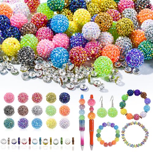 240 Stück 20 mm Strassperlen und Abstandshalter für Schmuckherstellung – glitzernde Discokugel-Perlen – Perlen für Stifte, Acryl-Diamant-Kristallperlen, runde Perlen – DIY-Weihnachtsdekoration, von DASTTUIS