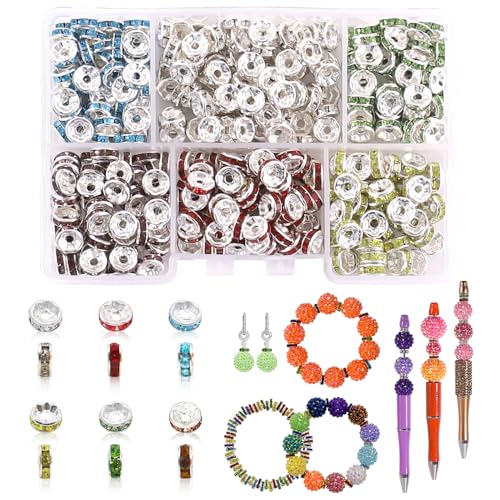 300 Stück 10 mm Strass-Kristall-Abstandshalter zur Schmuckherstellung, mehrfarbiges Perlen-Set für Armbänder, Schmuck-Abstandshalter, Abstandshalter für Stifte, perfekt für Bastelprojekte, von DASTTUIS